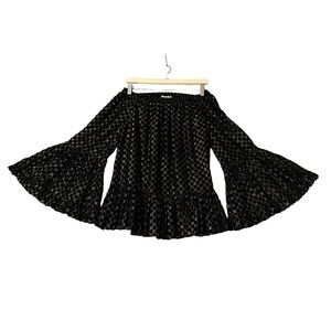 Rococo Sand | Black & Gold Polka Dot Bell Sleeve Off the Shoulder Blouse Size S